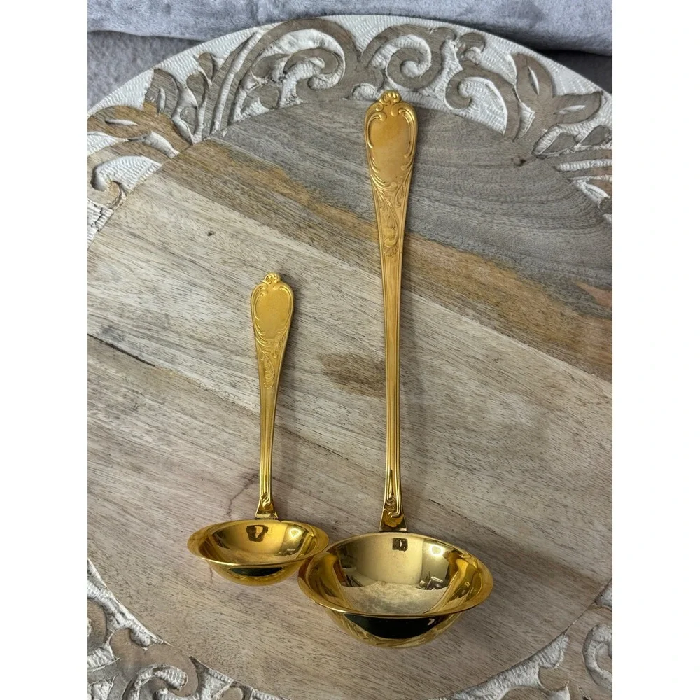 SBS Solingen Gold Plated Ladle Set 2pc 23/24K West Germany Ornate Scroll Vintage